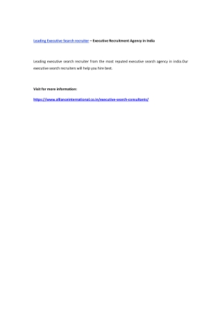 Leading Executive Search recruiter – Executive Recruitment Agency in India