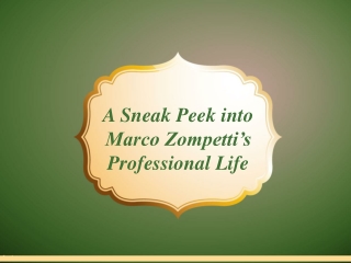 A Sneak Peek into Marco Zompetti’s Professional Life