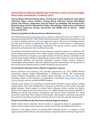 Arterial Blood Collection Market Size Projection, Future Growth Insights, Share Value and Industry Trends By 2023