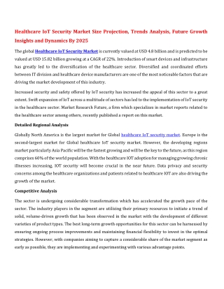 Healthcare IoT Security Market Size Projection, Trends Analysis, Future Growth Insights and Dynamics By 2025