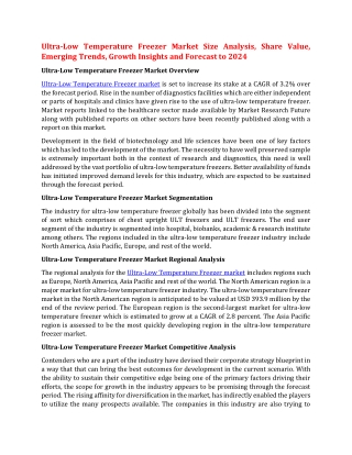 Ultra-Low Temperature Freezer Market Size Analysis, Share Value, Emerging Trends, Growth Insights and Forecast to 2024