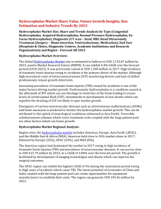 Hydrocephalus Market Share Value, Future Growth Insights, Size Estimation and Industry Trends By 2023