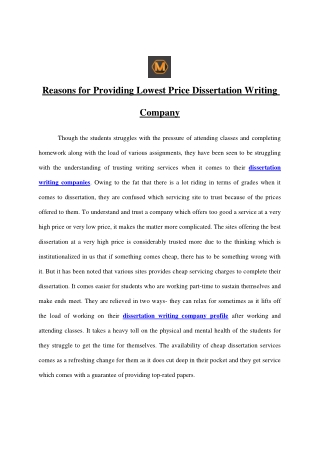 Reasons for Providing Lowest Price Dissertation Writing Company