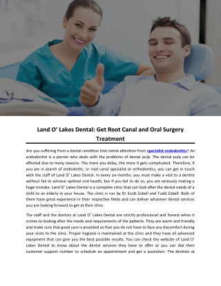 Land O’ Lakes Dental: Get Root Canal and Oral Surgery Treatment