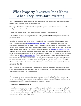 What Property Investors Don't Know When They First Start Investing