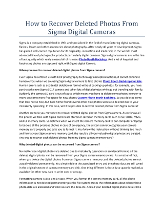 How to Recover Deleted Photos From Sigma Digital Camera1