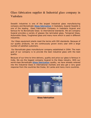 Glass fabrication supplier & Industrial glass company in vadodara