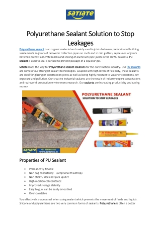 Polyurethane sealant solution to stop leakages