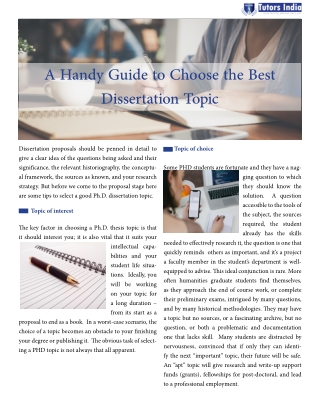 Ideas to Choose the Best Dissertation Topics- TutorsIndia.com for my dissertation topic help