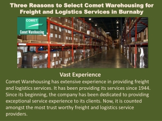 Three Reasons to Select Comet Warehousing for Freight and Logistics Services in Burnaby