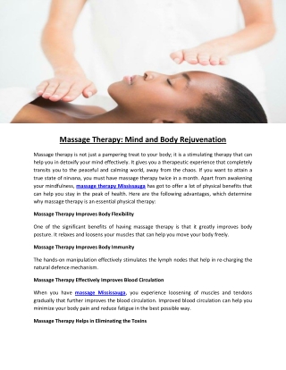 Massage Therapy: Mind and Body Rejuvenation