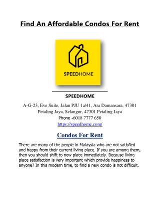 To Find Out The Best House For Rent – Come To SPEEDHOME