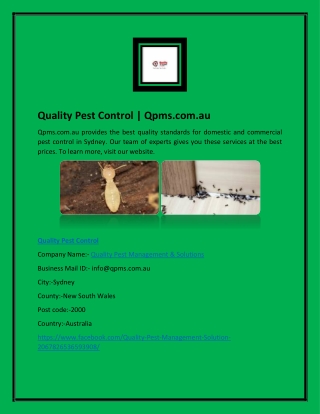 Quality Pest Control | Qpms.com.au