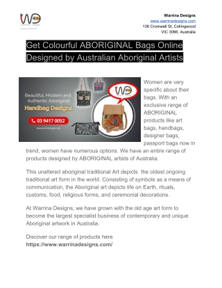 Get Colourful ABORIGINAL Bags Online Designed by Australian Aboriginal Artists