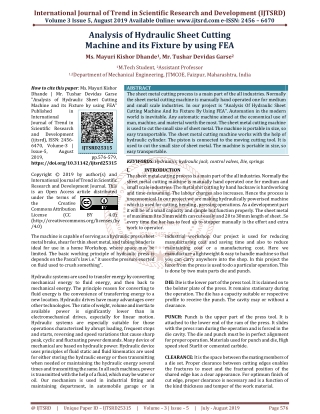 Analysis of Hydraulic Sheet Cutting Machine and its Fixture by using FEA