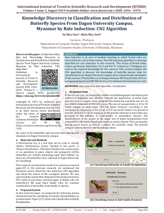 Knowledge Discovery in Classification and Distribution of Butterfly Species From Dagon University Campus, Myanmar by Rul