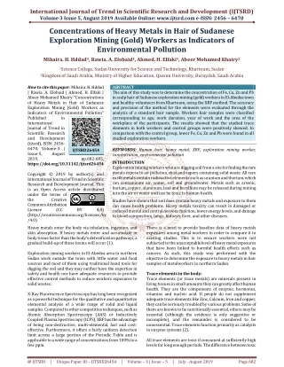 Concentrations of Heavy Metals in Hair of Sudanese Exploration Mining Gold Workers as Indicators of Environmental Pollut