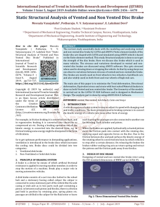 Static Structural Analysis of Vented and Non Vented Disc Brake