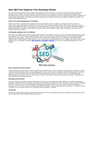 How SEO Can Improve Your Business Online