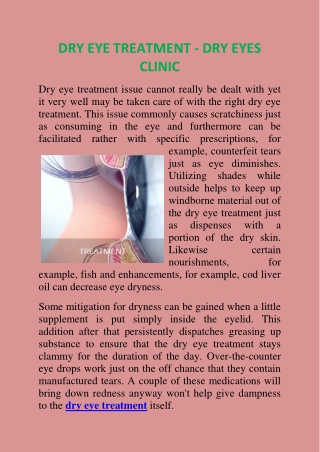 Dry Eye Treatment - Dry Eyes Clinic