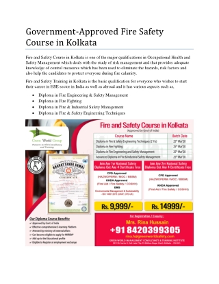 Government-Approved Fire Safety Course in Kolkata