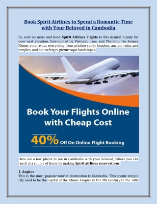 Book Spirit Airlines to Spend a Romantic Time with Your Beloved in Cambodia