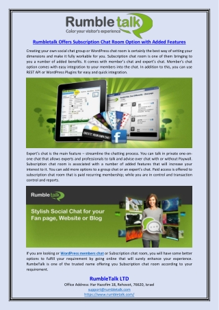 Rumbletalk Offers Subscription Chat Room Option with Added Features