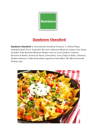 5% Off - Zambrero Mexican Restaurant Menu in Oxenford, QLD.