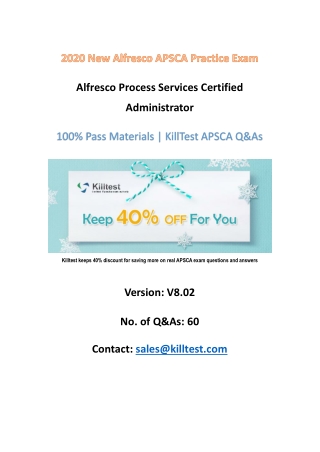 New Alfresco APSCA Practice Exam V8.02 | 2020 Killtest