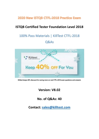 New ISTQB CTFL-2018 Practice Exam V8.02 | 2020 Killtest