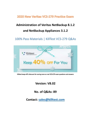 New Veritas VCS-279 Practice Exam V8.02 | 2020 Killtest