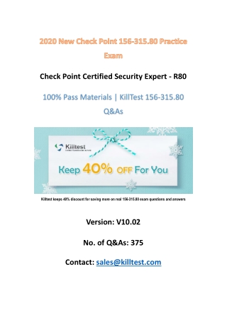 Updated Check Point 156-315.80 Practice Exam V10.02 | 2020 Killtest