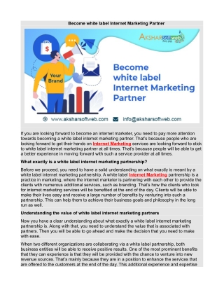 Become white label Internet Marketing Partner