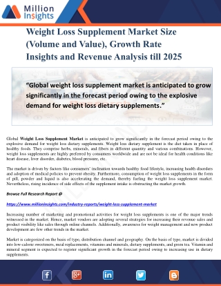 Weight Loss Supplement Market Size (Volume and Value), Growth Rate Insights and Revenue Analysis till 2025