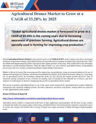 Agricultural Drones Market to Grow at a CAGR of 33.28% by 2025