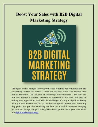 Boost Your Sales with B2B Digital Marketing Strategy