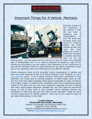 Important Things For A Vehicle  Mechanic