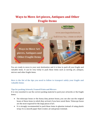 Ways to Move Art pieces, Antiques and Other Fragile Items
