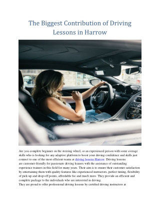 The Biggest Contribution of Driving Lessons in Harrow