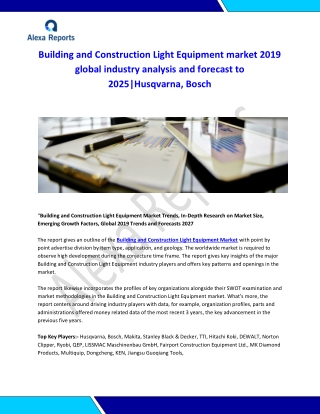 Global Building and Construction Light Equipment Market Analysis 2015-2019 and Forecast 2020-2025