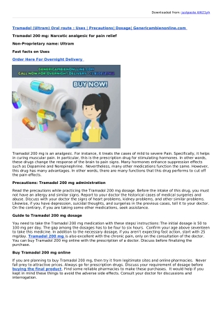 Tramadol (Ultram) Oral route : Uses | Precautions| Dosage