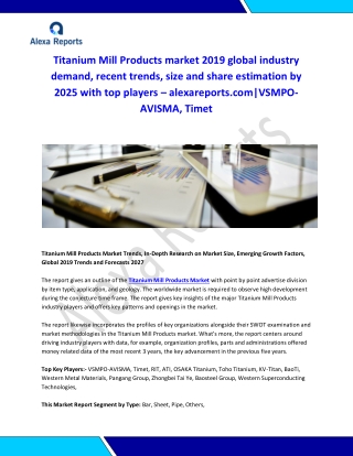 Global Titanium Mill Products Market Analysis 2015-2019 and Forecast 2020-2025