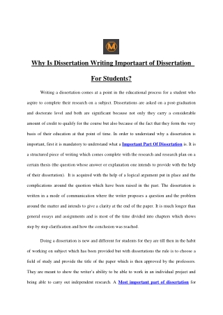 Why Is Dissertation Writing Importaart of Dissertation  For Students?