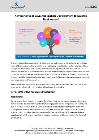 Key Benefits of Java Application Development to Diverse Businesses!