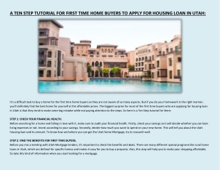 A TEN STEP TUTORIAL FOR FIRST TIME HOME BUYERS TO APPLY FOR HOUSING LOAN IN UTAH
