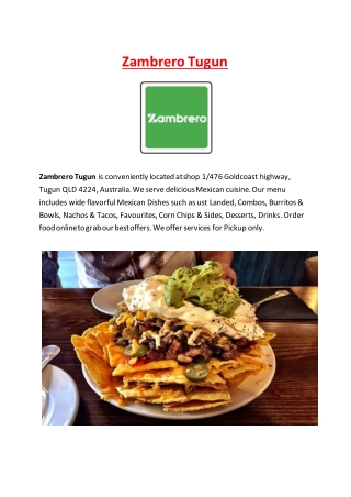 5% Off - Zambrero Mexican Restaurant Menu in Tugun, QLD.