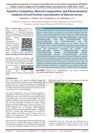 Nutritive Evaluation, Mineral Composition and Phytochemical Analysis of Leaf Protein Concentrates of Daucus carota