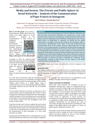 Media and Society The Private and Public Sphere in Social Networks - Analysis of the Communication of Pope Francis in In