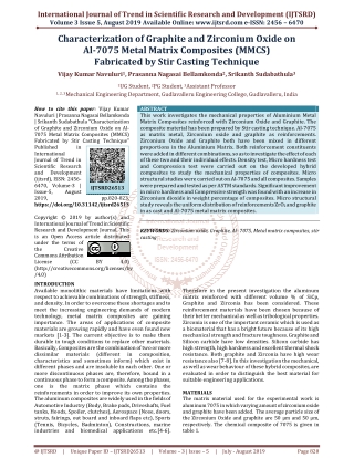 Characterization of Graphite and Zirconium Oxide on Al 7075 Metal Matrix Composites MMCS Fabricated by Stir Casting Tech