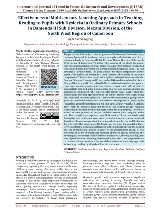 Effectiveness of Multisensory Learning Approach in Teaching Reading to Pupils with Dyslexia in Ordinary Primary Schools